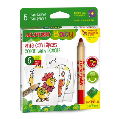 Set 6 creioane pentru desen artistic Alpino cu ascutitoare si radiera