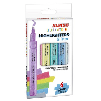 Set 6 textmarkere Alpino, cu sclipici, Color Experience