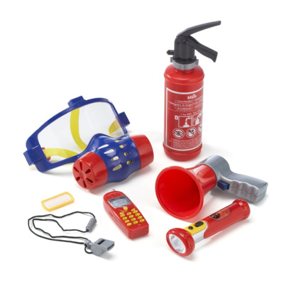 Set accesorii Klein Pompier, 7 piese, rosu si albastru