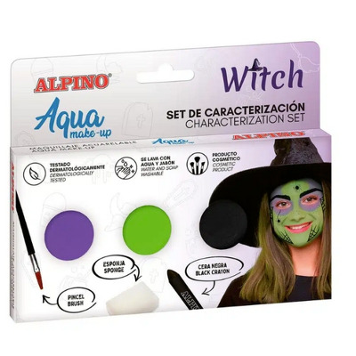 Set Alpino Aqua Make Up - Witch, 3 culori cu pensula si burete machiaj