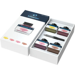 Set cerneala pastel SCHNEIDER, cutie cadou, 4 x 15ml lemon cake, blush, rose, cognac   1 convertor