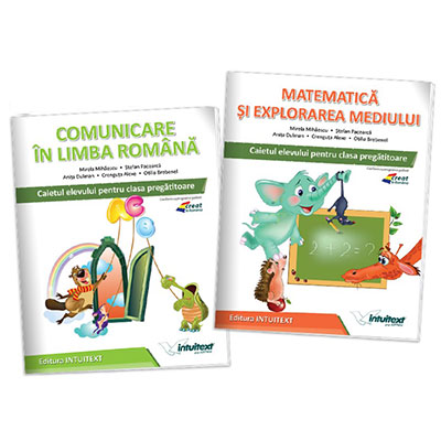 Set de 2 caiete pentru clasa pregatitoare. Comunicare in limba romana si matematica si explorarea mediului