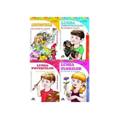 Set de 4 carti pentru colorat. Anotimpurile, Lumea povestilor, Lumea florilor, Lumea vietuitoarelor