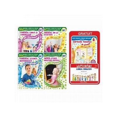 Set de 4 carti pentru gradinita, grupa mijlocie 4-5 ani. Contine 6 carticele tematice de povesti si un supliment pentru limba engleza (Editie 2017)