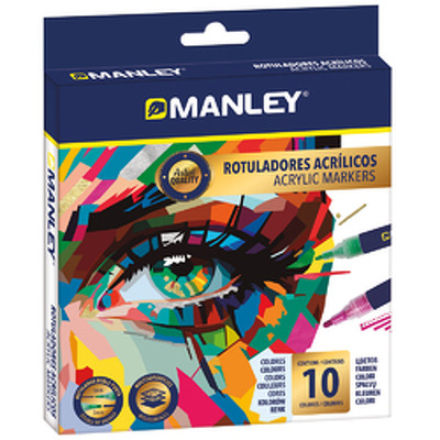 Set markere acrilice Manley cu doua capete, varf 1 mm-3 mm-10 culori/set