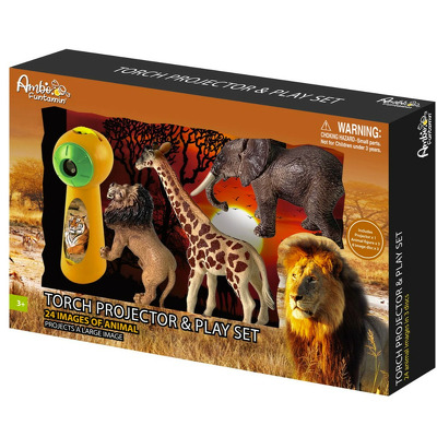 Set proiector tip lanterna cu 3 figurine - Animalute