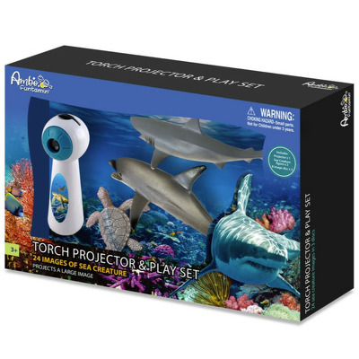 Set proiector tip lanterna cu 3 figurine - Animalute marine