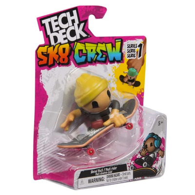 Set tech deck, mini skateboard cu figurina SK8 crew, casca galbena