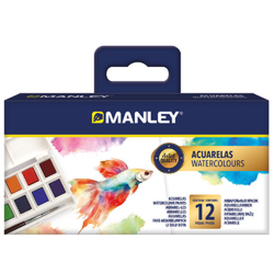 Set tempera acrilica Manley, pastile compacte - 12 culori/set