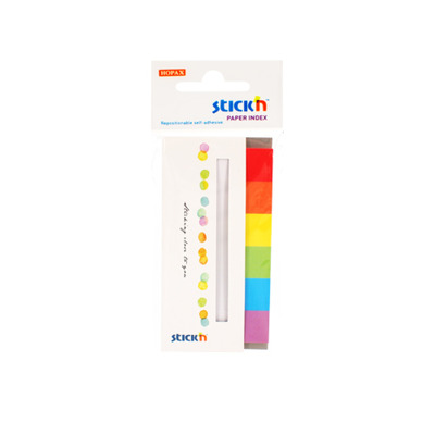 Stick index hartie color 45 x 15 mm, 6 x 30 file/set, Stickn - 6 culori alb/neon