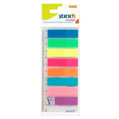 Stick index plastic transp. color 45 x 12 mm, 8 x 25 file/set + rigla, Stick - 8 culori neon