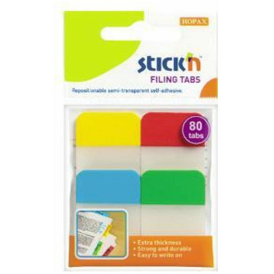 Stick index plastic transp. cu margine color 38 x 25 mm, 4 x 20 file/set, Stick - 4 culori neon
