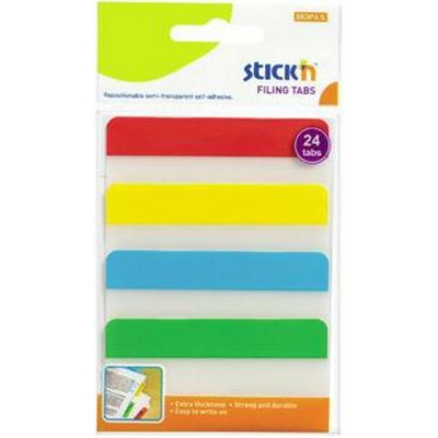 Stick index plastic transp. cu margine color 38 x 76 mm, 4 x 20 file/set, Stick - 4 culori neon
