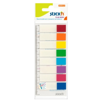 Stick index plastic transparent color 45 x 12 mm, 8 x 15 file/set, Stick - 8 culori transp./neon