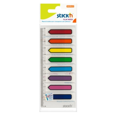 Stick index plastic transparent color 45 x 12 mm, 8 x 15 file/set, Stick - sageata - 8 culori neon
