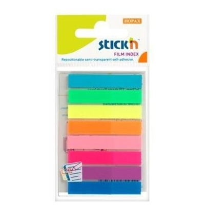 Stick index plastic transparent color 45 x 8 mm, 8 x 20 file/set, Stick - 8 culori neon