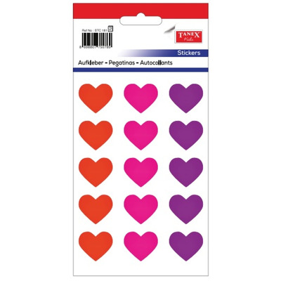 Stickere decorative inimi, 15 buc/fila, 2 file/set, Tanex Kids