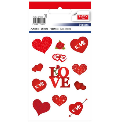 Stickere decorative, inimi cu love si trandafiri, 11 buc/fila, 2 file/set, Tanex Kids