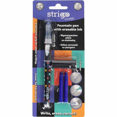 Stilou cu radiera cu 2 rezerve si dispozitiv curatare-negru, in blister, Pixel