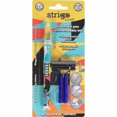 Stilou cu radiera cu 2 rezerve si dispozitiv curatare-turkiz desene, in blister, Pop Art