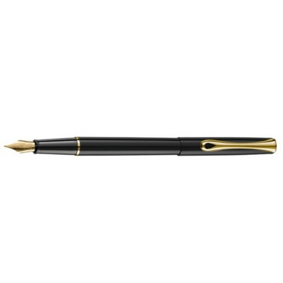 Stilou Diplomat Traveller, cu penita M, din otel inoxidabil - black lacquer gold