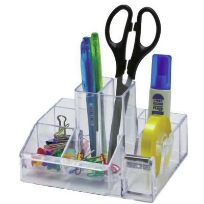 Suport plastic pentru accesorii de birou, 8 compartimente, transparent, 148 x 87mm, Kejea