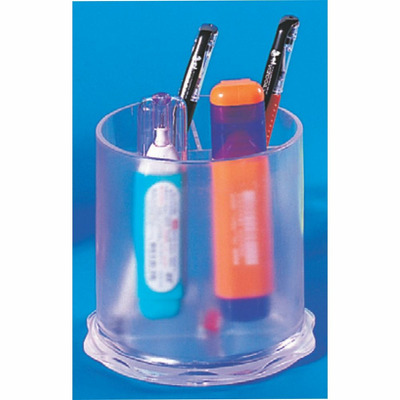 Suport plastic pentru instrumente de scris, cilindric, transparent mat,  97 x 104mm, Kejea
