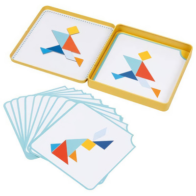 Tangram magnetic in cutie metalica cu sabloane