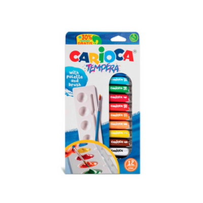 Tempera super lavabila, 12 culori x 10ml/set   pensula gratis, CARIOCA Tempera