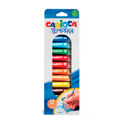 Tempera super lavabila, 12 culori x 12ml/set, CARIOCA Tempera