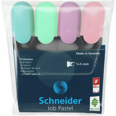Textmarker Job Pastel, varf lat, 4 culori/set (turcoaz, menta, lavanda, roze)