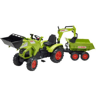 Tractor cu pedale pentru copii 1010W Claas Axos cu cupa, excavator si remorca