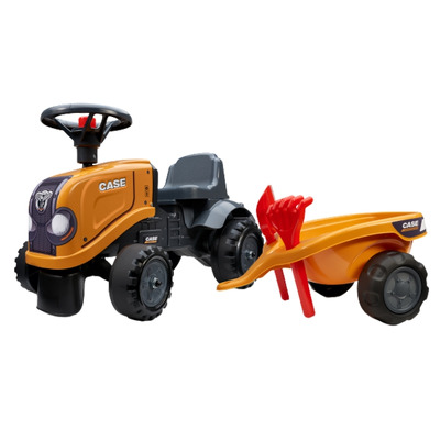 Tractor cu pedale pentru copii cu remorca paleta si lopata, portocaliu