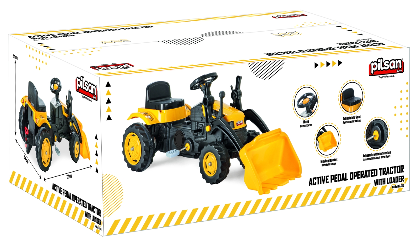 Tractor cu pedale si cupa active galben