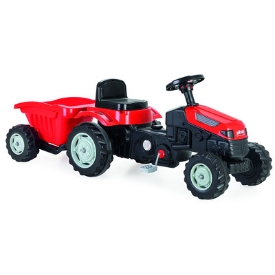 Tractor cu pedale si remorca rosu