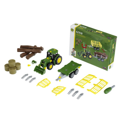 Tractor John Deere cu carucior de lemn si fan