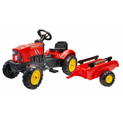 Tractor pentru copii cu pedale si remorca, rosu