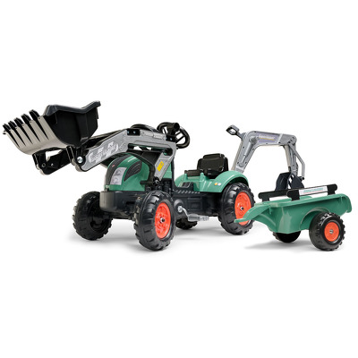 Tractor Vintage pentru copii cu cupa, excavator si remorca