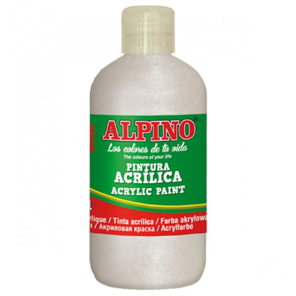 Vopsea acrilica, rezistenta la apa, 250ml, Alpino - alb metalizat