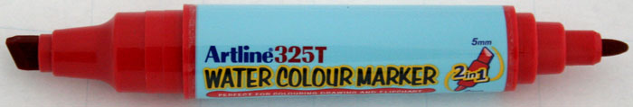 Watercolor marker ARTLINE 325T, doua capete - varf rotund 2.0mm/tesit 5.0mm - rosu