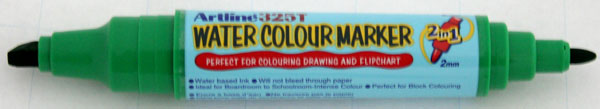 Watercolor marker ARTLINE 325T, doua capete - varf rotund 2.0mm/tesit 5.0mm - verde