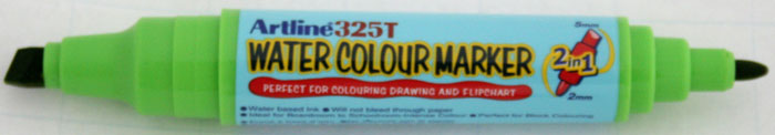 Watercolor marker ARTLINE 325T, doua capete - varf rotund 2.0mm/tesit 5.0mm - vernil