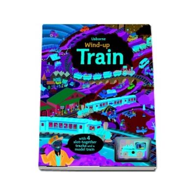 Wind-up train book with slot-together tracks